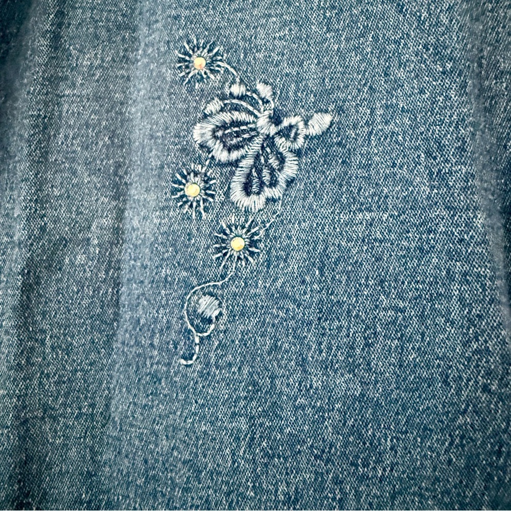 🌻EUC Lafei-Nier Y2K-Era Brand Blue Floral Denim Crystals Pencil Skirt - Picture 2 of 6